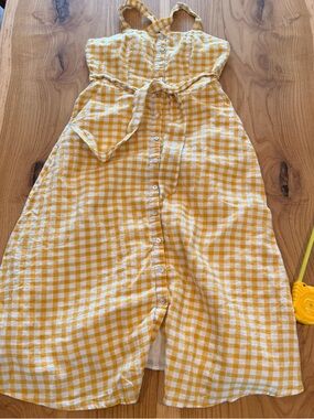 Cynthia Rowley Yellow and White Gingham Button-Up Linen Top